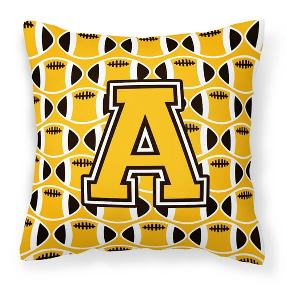 Letter A Football Black, Old Gold and White Fabric Decorative Pillow