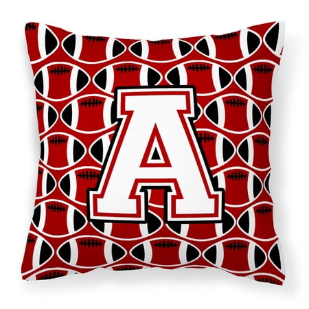 Letter A Football Cardinal and White Fabric Decorative Pillow