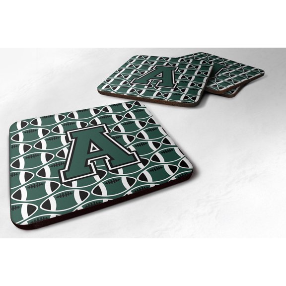 Letter A Football Green and White Foam Coaster Set of 4
