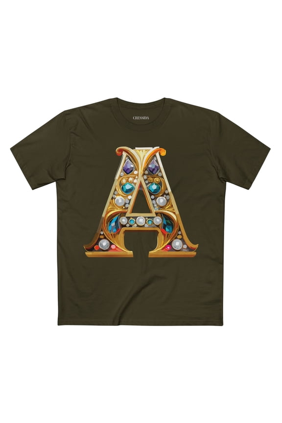 Letter A Graphic Design Tee Unisex 100 Cotton With Antique Gold Letters Artwork T-Shirt