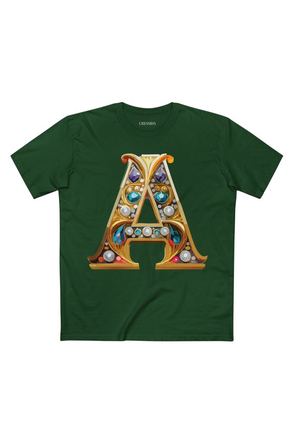 Letter A Graphic Design Tee Unisex 100 Cotton With Antique Gold Letters Artwork T-Shirt