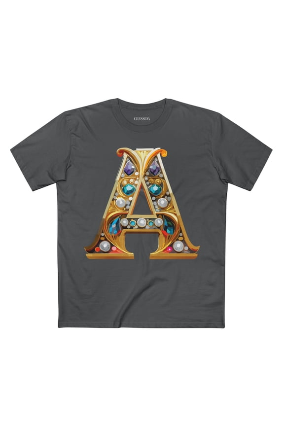 Letter A Graphic Design Tee Unisex 100 Cotton With Antique Gold Letters Artwork T-Shirt