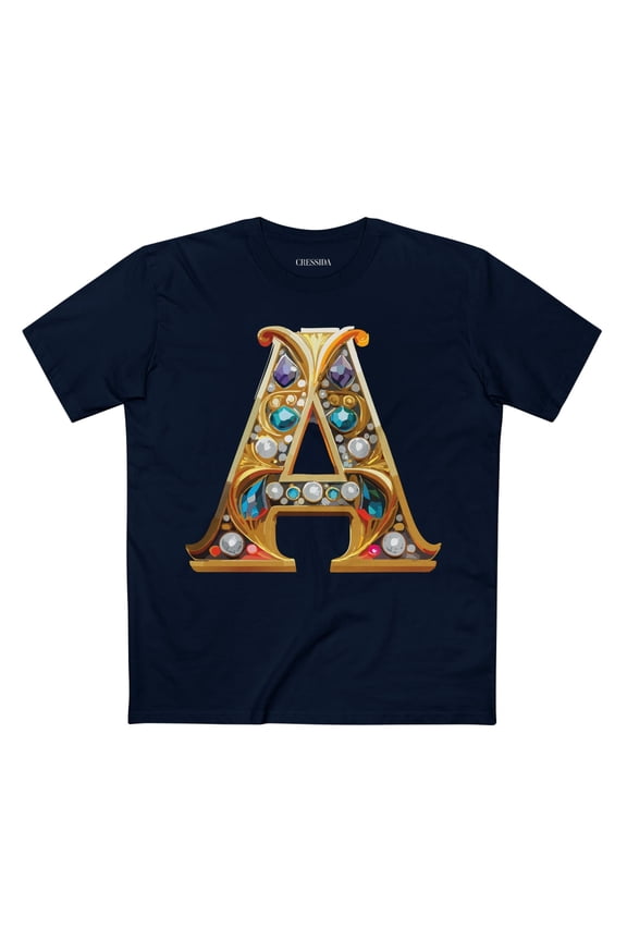 Letter A Graphic Design Tee Unisex 100 Cotton With Antique Gold Letters Artwork T-Shirt