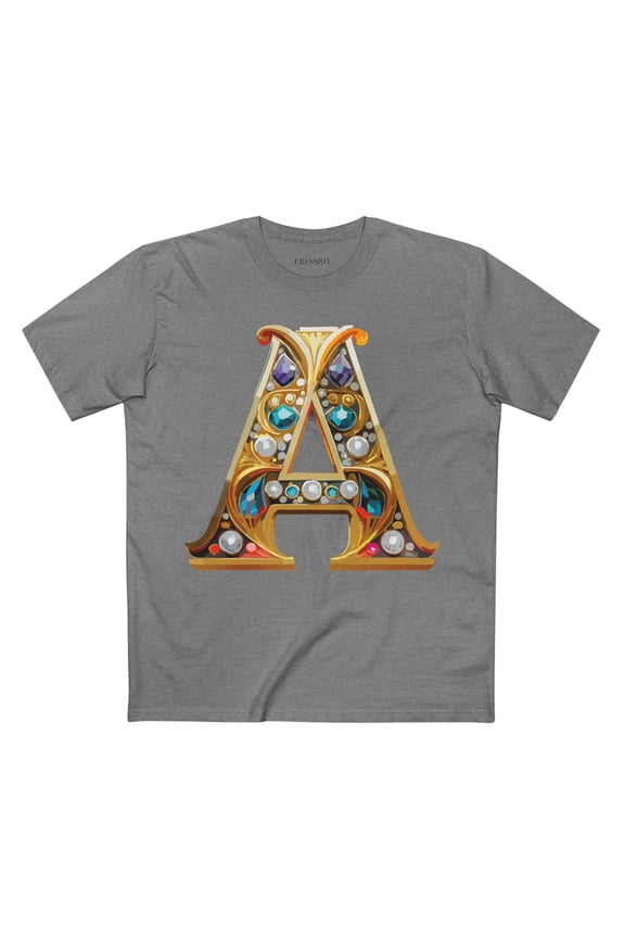 Letter A Graphic Design Tee Unisex 100 Cotton With Antique Gold Letters Artwork T-Shirt