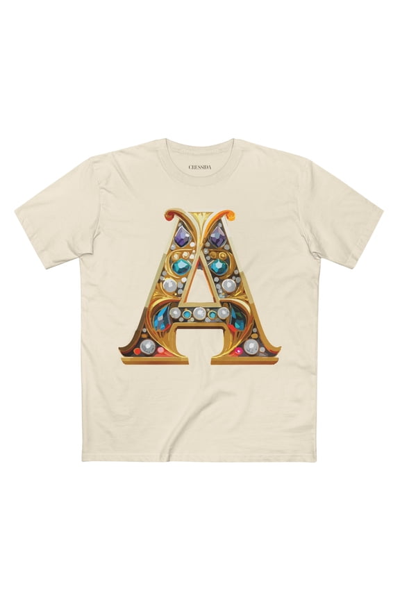 Letter A Graphic Design Tee Unisex 100 Cotton With Antique Gold Letters Artwork T-Shirt