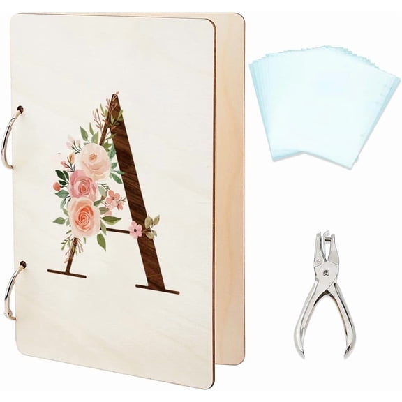 Letter A Greeting Card Organizer Flowers Postcard Binder Birthday Wooden Cards Keeper Storage Photo Album Cover for DIY Making