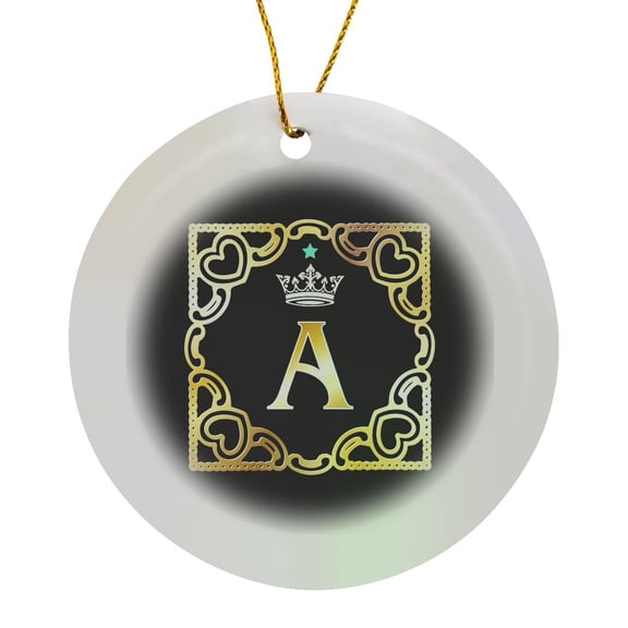 3drose, Letter A- Image of Monogram with Crown and Blue Star- Not Metal Foil, Circle Porcelain Ornament