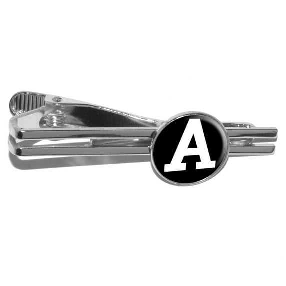 Letter A Initial Black White Round Tie Clip