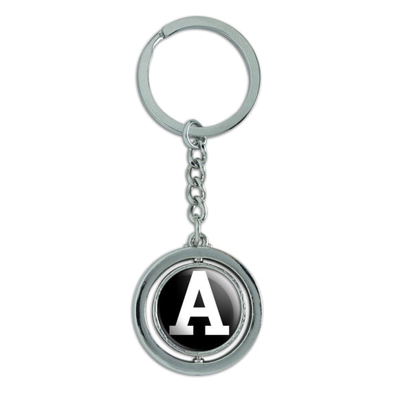Letter A Initial Black White Spinning Circle Metal Keychain