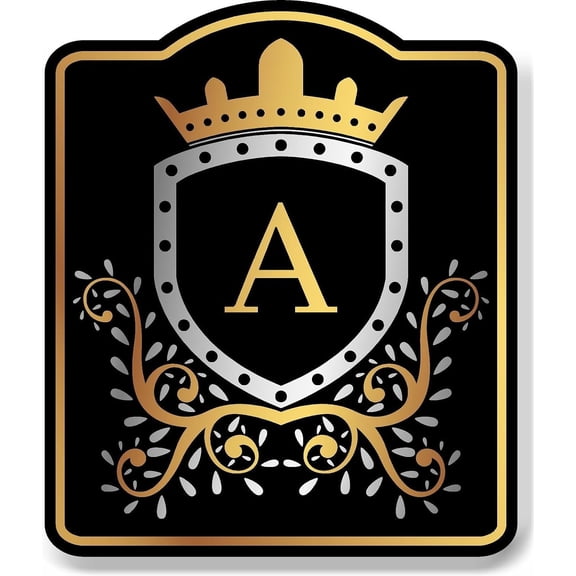 Letter A Initial Fancy Gold Crown BLACK Aluminum Composite Sign 20''x24''
