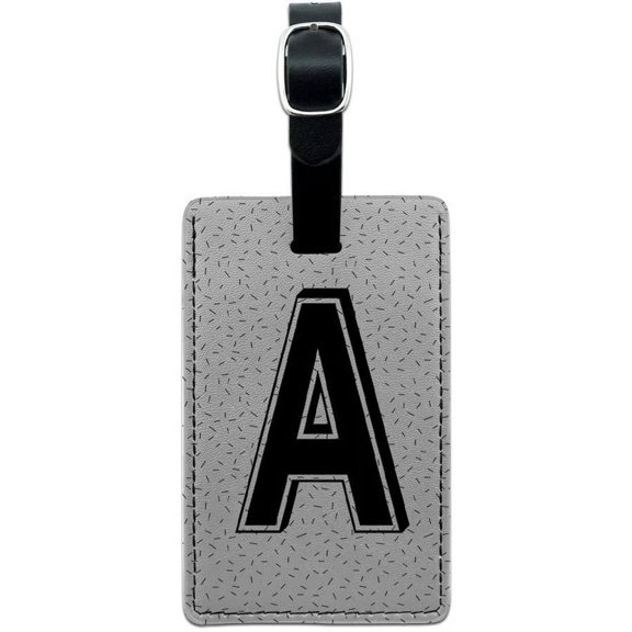 Letter A Initial Sprinkles Black White Leather Luggage ID Tag Suitcase Carry-On