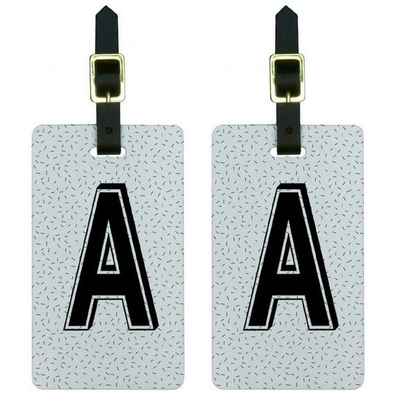 Letter A Initial Sprinkles Black White Luggage Tags Suitcase ID, Set of 2