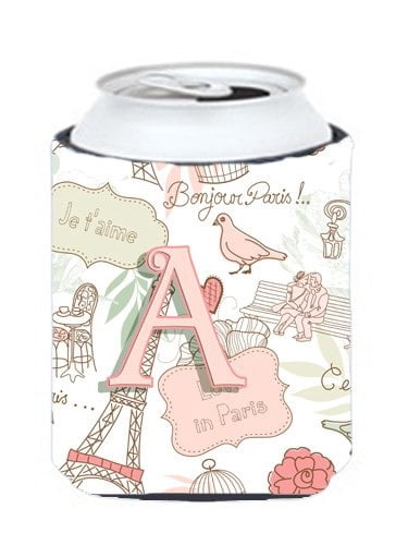 Letter A Love in Paris Pink Can or Bottle Hugger