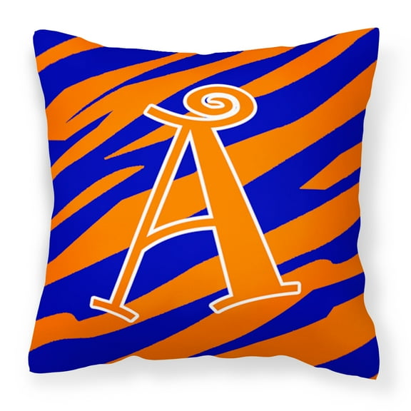Letter A Monogram - Orange Blue Tiger Stripe Fabric Decorative Pillow