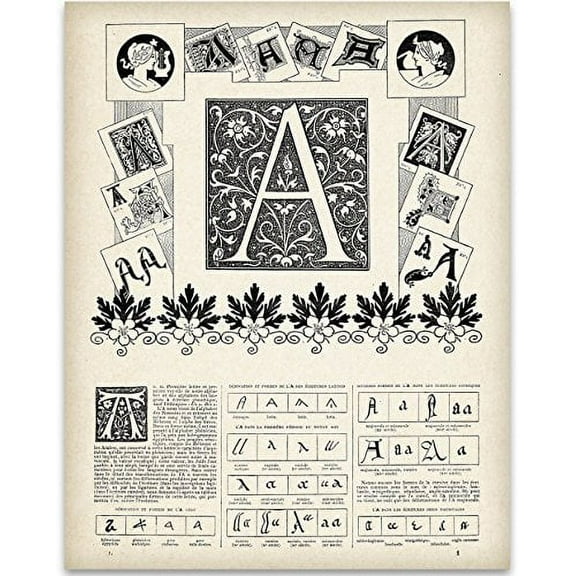 Letter A Monogram Page Art Print - 11x14 Unframed Art Print - Perfect Home Decor