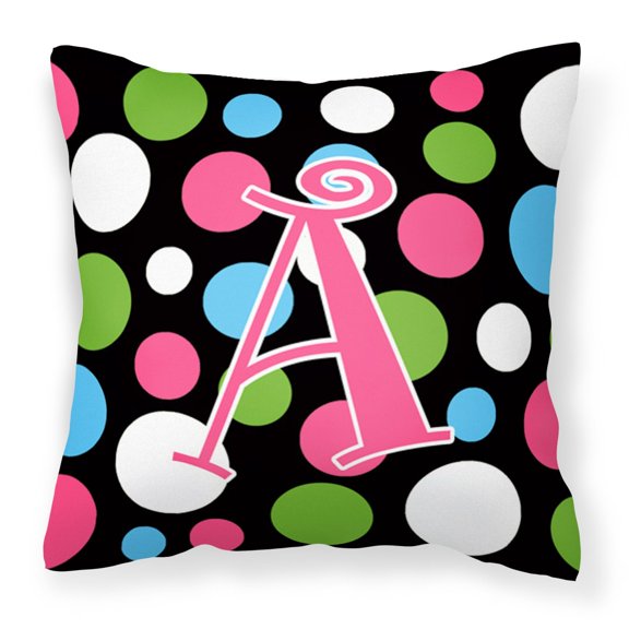 Letter A Monogram - Polkadots and Pink Fabric Decorative Pillow