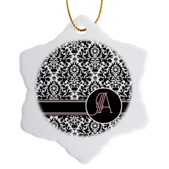 3drose, Letter a Personal Monogrammed Damask Pattern-personalized Initial, 3 inch Snowflake Porcelain Ornament