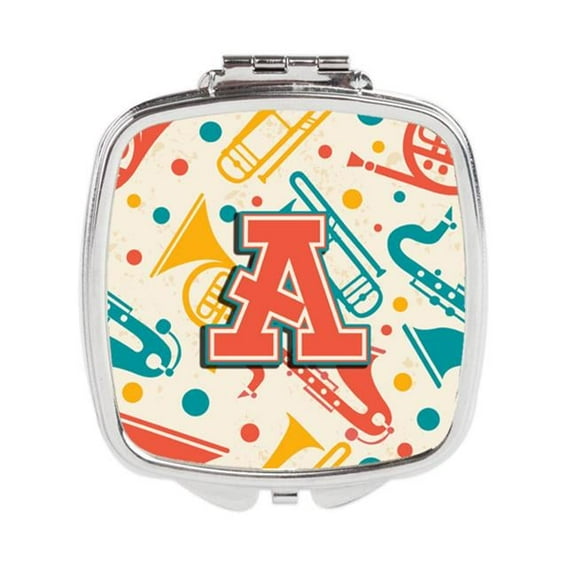 Letter A Retro Teal Orange Musical Instruments Initial Compact Mirror