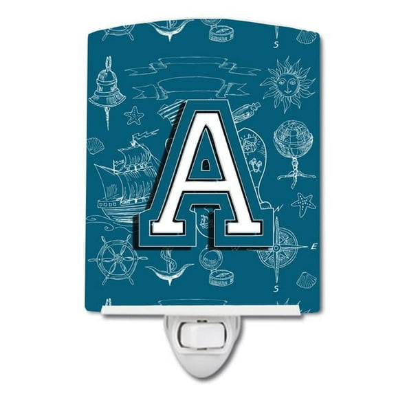 Letter A Sea Doodles Initial Alphabet Ceramic Night Light