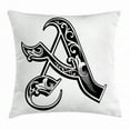 thumbnail image 1 of Letter A Throw Pillow Cushion Cover, Abstract Design Early Medieval Period Soft Curved Lines Dark Contrasting Colors A, Decorative Square Accent Pillow Case, 18 X 18 Inches, Black White, by Ambesonne, 1 of 2