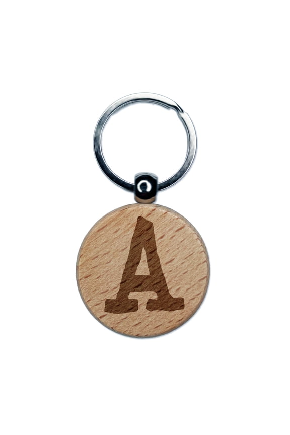 Letter A Uppercase Cute Typewriter Font Round Keychain Charm Tag - Engraved Wood