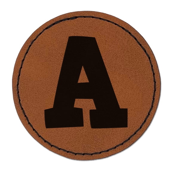 Letter A Uppercase Fun Bold Font 2.5" Faux Leather Round Engraved Iron-On Patch - Brown