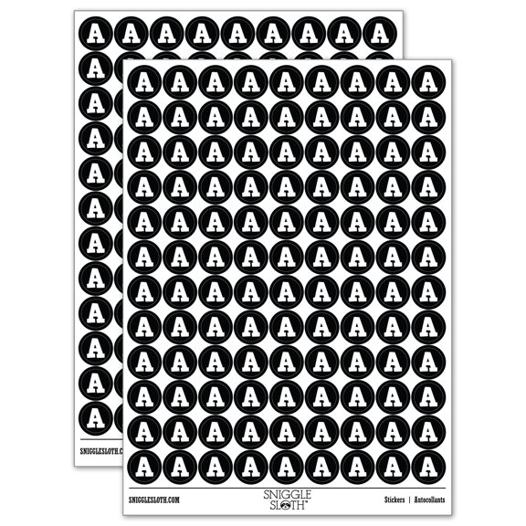 Letter A Uppercase Fun Bold Font Round Sticker Set - Black - Gloss Finish - 0.50" Size