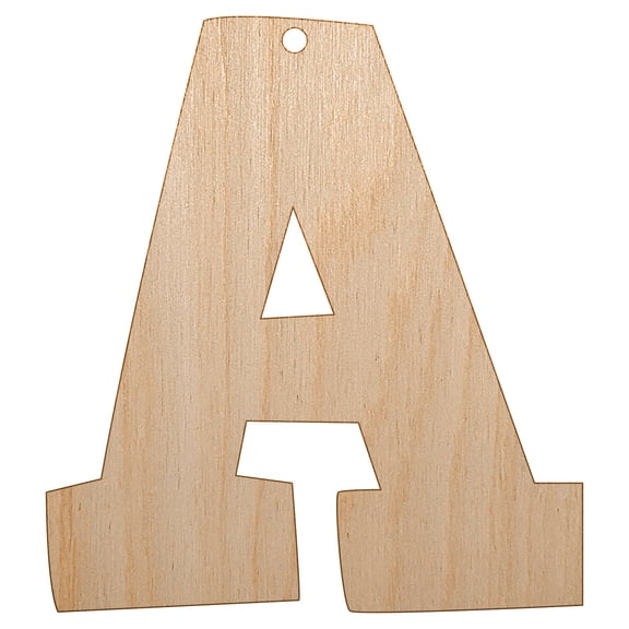 Letter A Uppercase Fun Bold Font Wood Holiday Christmas Tree Ornament Unfinished DIY Pre-Drilled Craft
