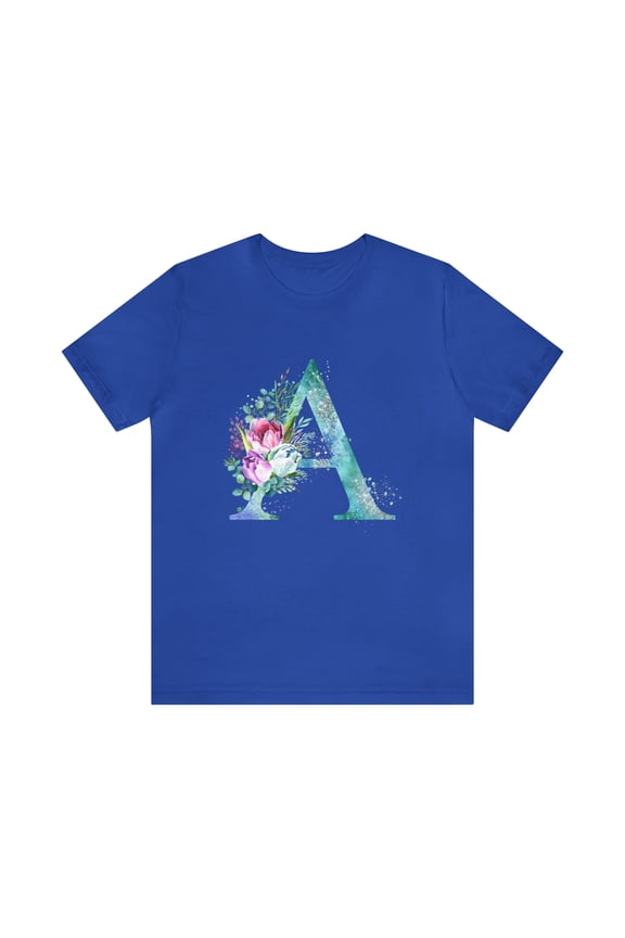 Letter A Watercolor Flowers Unisex Jersey Short Sleeve Tee