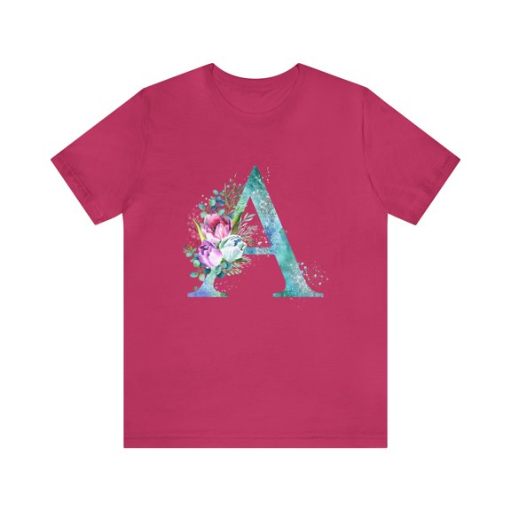 Letter A Watercolor Flowers Unisex Jersey Short Sleeve Tee