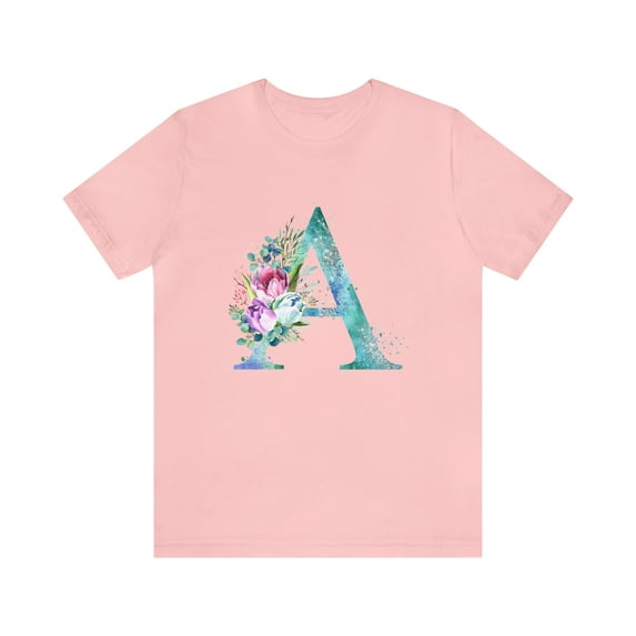 Letter A Watercolor Flowers Unisex Jersey Short Sleeve Tee