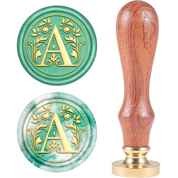 Letter A Wax Seal Stamp Vintage Alphabet Initial Sealing Wax Stamps Retro 25mm Removable Brass Head with Wooden Handle