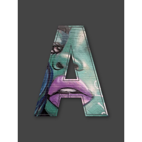 Letter A Womans Face Green Purple NYC Decorative Graffiti Mural Alphabet Initial Stencil Extra Large XL Wall Art Poster Print