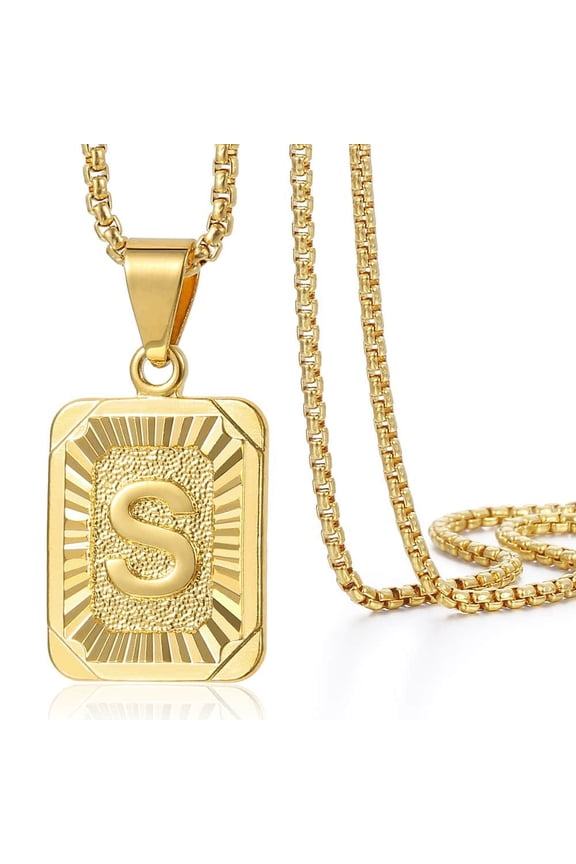 Letter A-Z 14K Gold Filled Pendant Necklace Box Link Chain Jewelry for Mens Womens