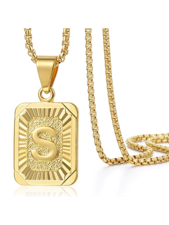 Letter A-Z 14K Gold Filled Pendant Necklace Box Link Chain Jewelry for Mens Womens