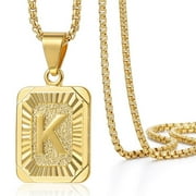 HERMAH Letter A-Z 14K Gold Filled Pendant Necklace Box Link Chain Jewelry for Mens Womens