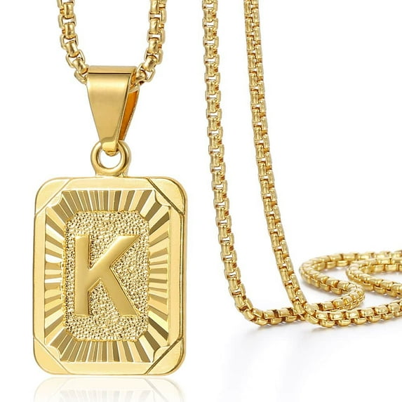 Letter A-Z 14K Gold Filled Pendant Necklace Box Link Chain Jewelry for Mens Womens