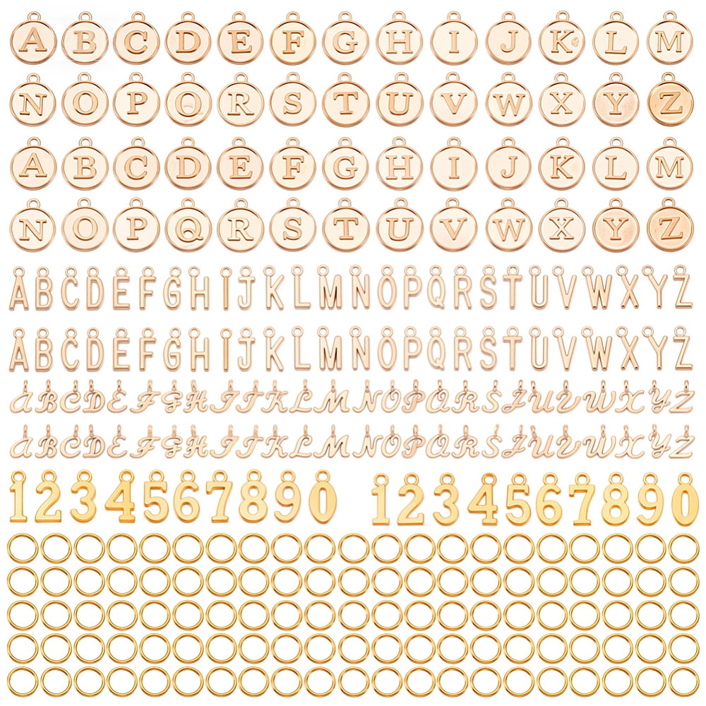 Letter A~Z & Number 0~9 Alloy Charms with Iron Jump Rings Golden 5~18x2~15.5mm Hole: 1.5~1.8mm