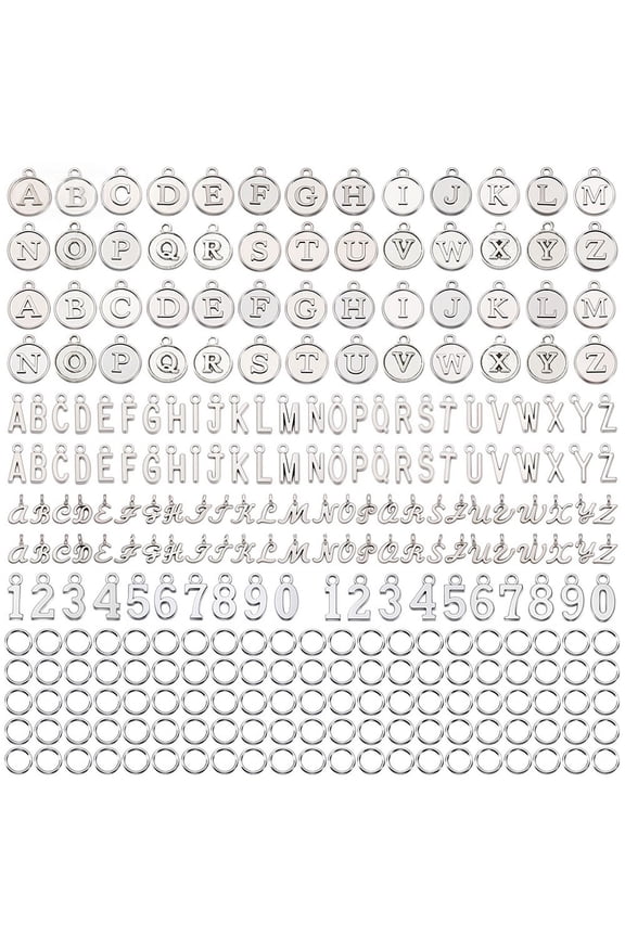 Letter A-Z Number 0-9 Tibetan Style Alloy Charms with Iron Jump Rings Silver Platinum 6x0.7mm Inner Diameter: 4.5mm