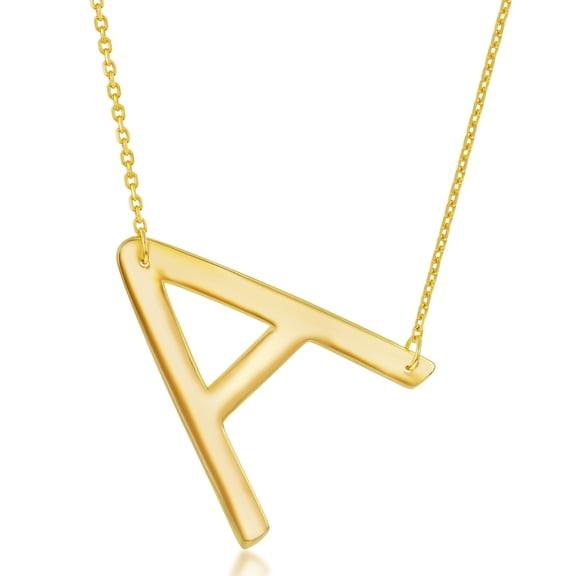 Letter A-Z Sideways 35mm Large Initial Necklace 14k Gold Plated Sterling Silver Jewelry for Women or Teens (letter A)