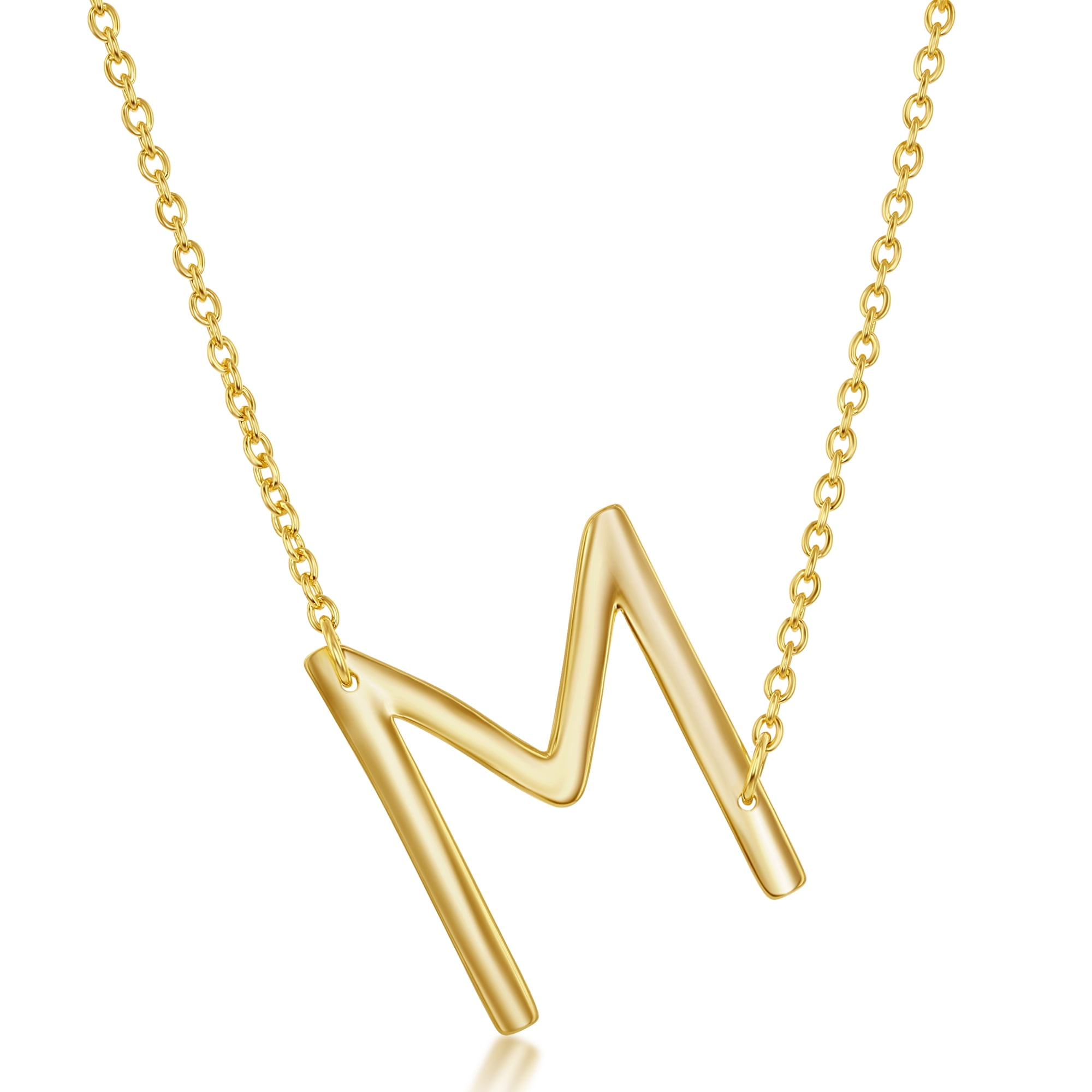 Letter A-Z Sideways Initial Necklace 14k Gold Plated Sterling Silver Jewelry for Women or Teens