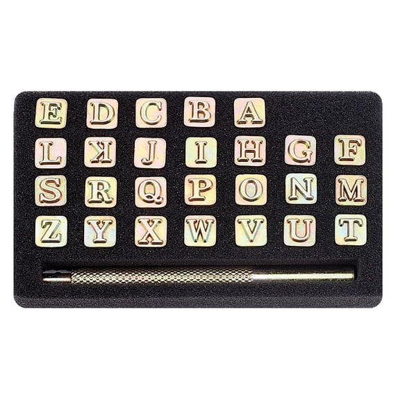 Letter A~Z Stamping Punch Tool Set with Zine Alloy Stamps and Stainless Handle Rainbow Color 63x113x17mm