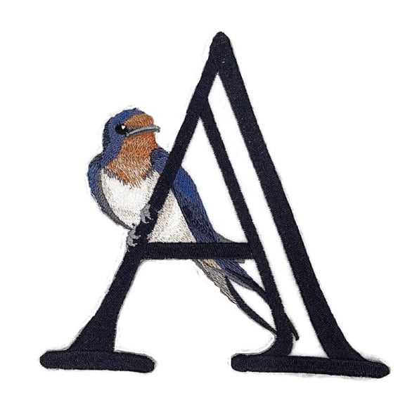 Letter A and Eastern Bluebird Embroidered Iron On/Sew Patch (5.9" x 6.1")