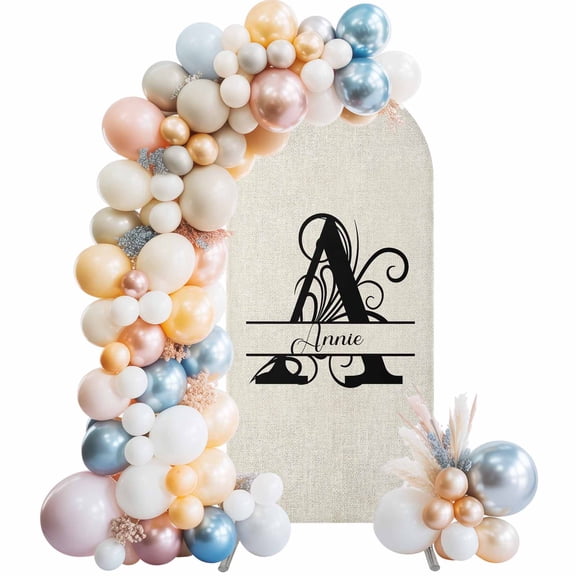 Letter A Arch Backdrop Cover, Spandex Fitted Wedding Arch Cover, Monogram Words Round Top Stand Covers for Birthday Ceremony Bridal Shower Party Decor 5x2.1 Ft