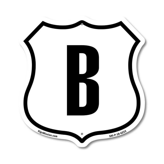Letter B 12 inch X 12 inch Shield-Shaped Rust-Free Aluminum Metal Sign Weather Resistant Made in the USA