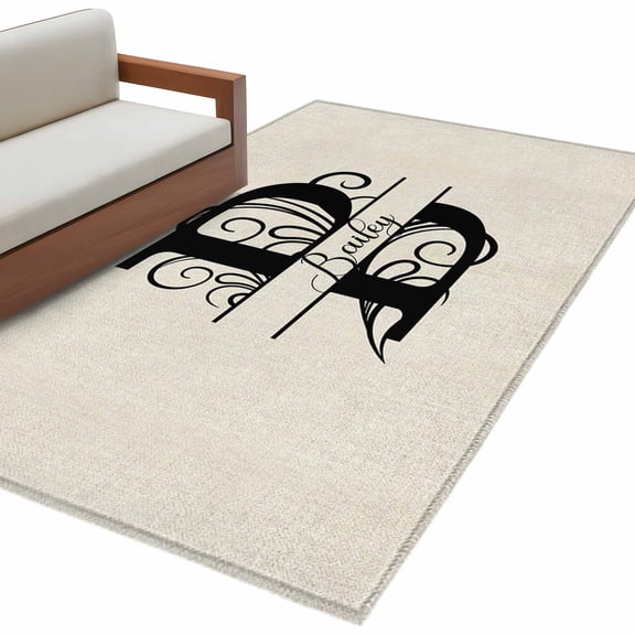 Letter B 3'x5' Washable Rug, Monogram Words Non-Slip Area Rugs for Entryway Kitchen Classroom, Dorm Throw Carpet, Low Pile Soft Indoor Floor Mat