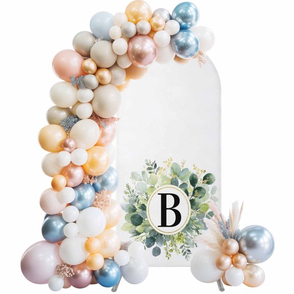 Letter B Arch Backdrop Cover 4 FT Alphabet Green Eucalyptus Leaves Simple Stretchy Elastic Arch Stand Covers Spandex Arched Background Birthday Wedding Party Decoration (No Stand)