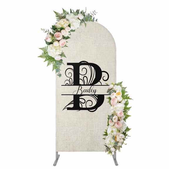 Letter B Arch Backdrop Cover 5FT, Monogram Words Spandex Fitted Stretchy Arch Stand Covers, Round Top Chiara Backdrop Cover for Wedding Party Birthday Baby Shower