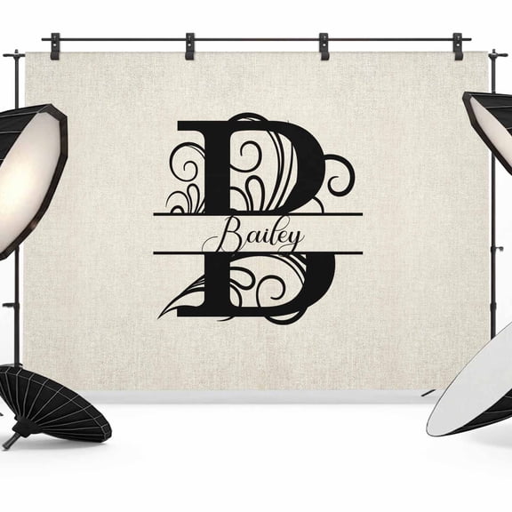 Letter B Backdrop for Photography, Fabric Photo Background Backdrop, Monogram Words Photo Booth Background for Portrait Photoshoot Video Wedding Studio Decoration Banner 7x5ft