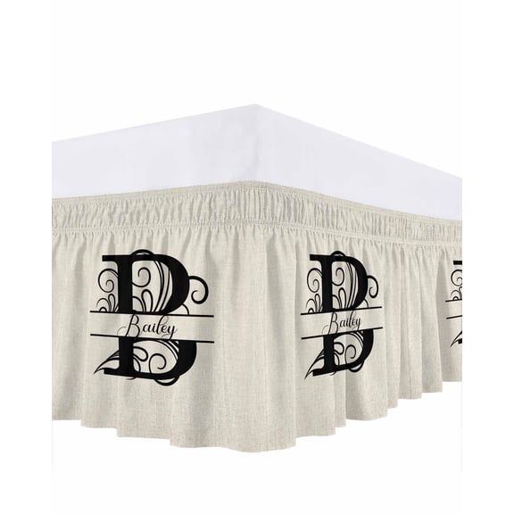 Letter B Bed Skirt Queen Size, Monogram Words Wrap Around Bed Skirting with Adjustable Elastic Strap, Dust Ruffle Pleated Bedskirts 16 Inch Drop for Bedroom Queen Beds